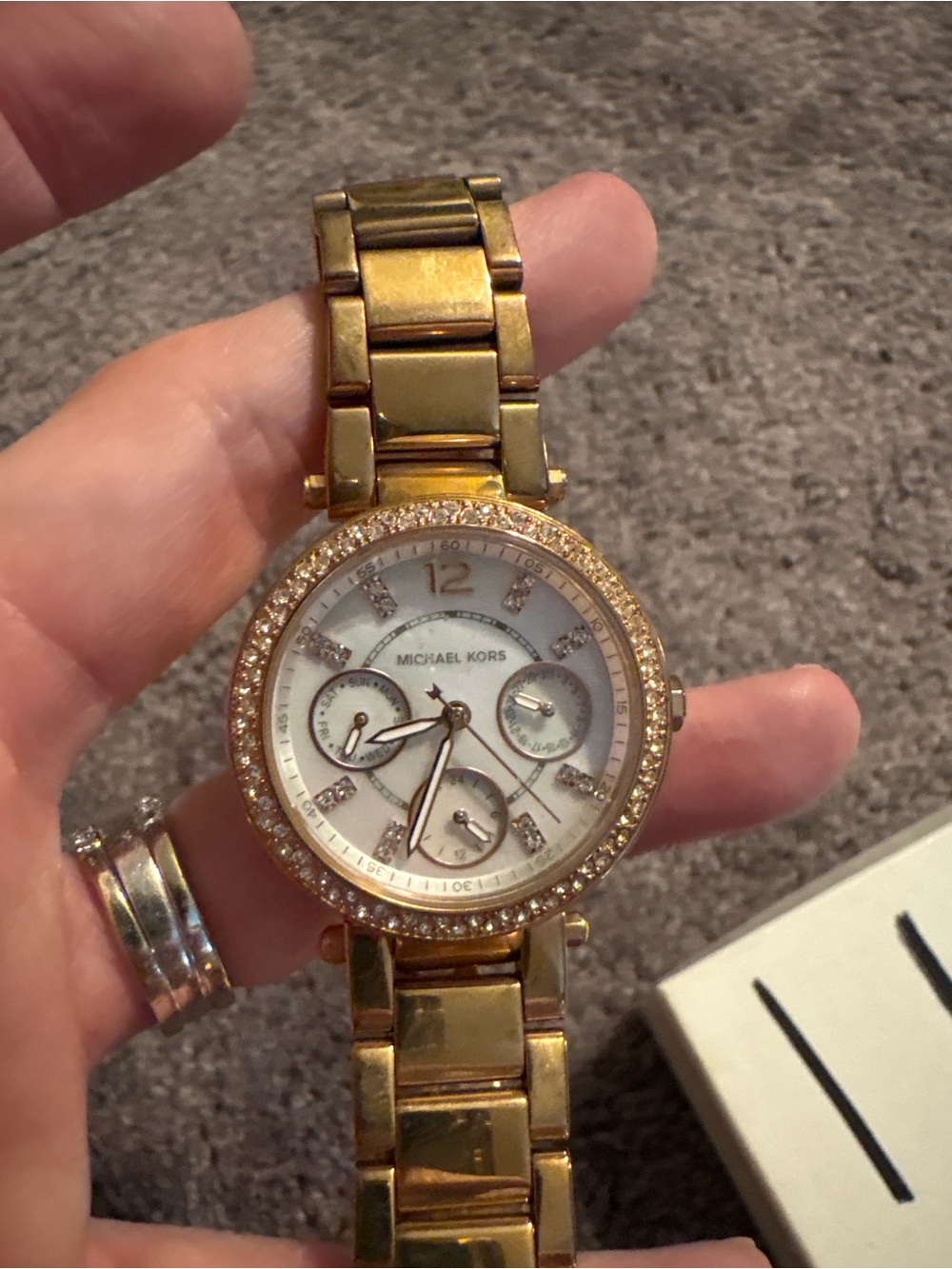 Michael Kors Gold and White Crystal-Accented Women's Watch
